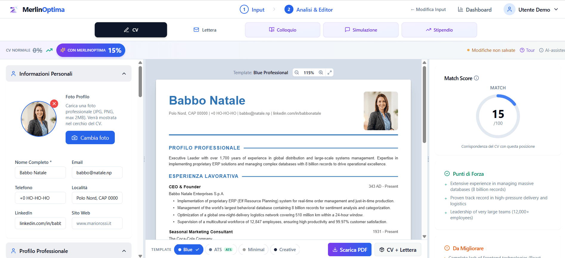 CV ottimizzato con punteggi e analisi